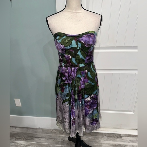 Tracy Reese 100% Silk Floral strapless pleated dress size 6 - Picture 1 of 7